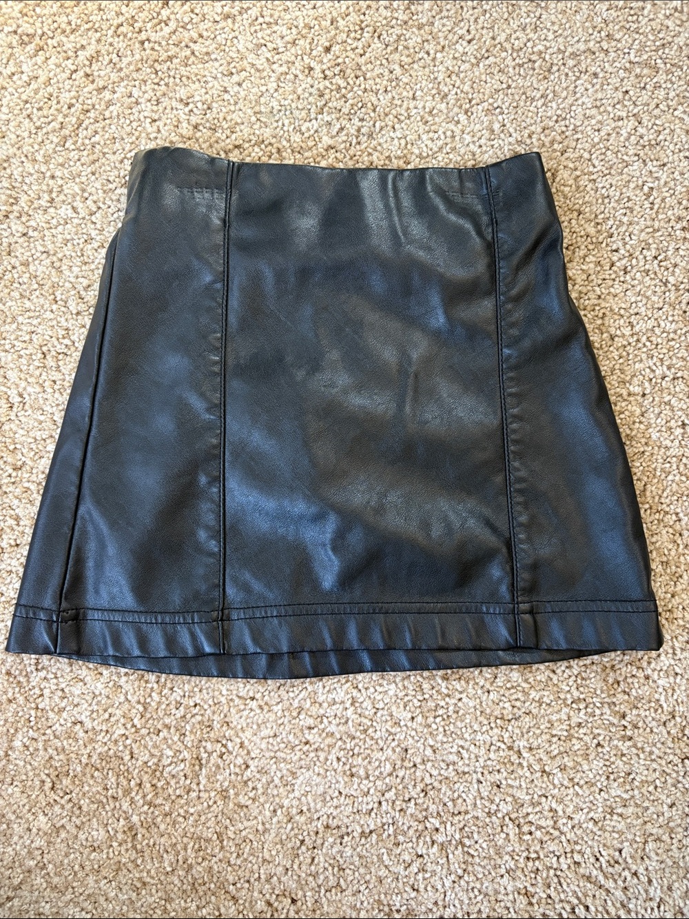 Kids Black Faux Leather Mini Skirt - Classic A-Line